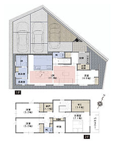 ■吹抜がリビングをより明るく、開放的な空間に
■ゴルフバックやベビーカーを収納できる土間収納付き 