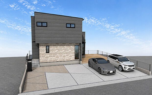 【現地外観パース】■未完成物件の為、モデルハウスへのご案内も致します。
お気軽に「0120-928-571」までお問合せ下さい！