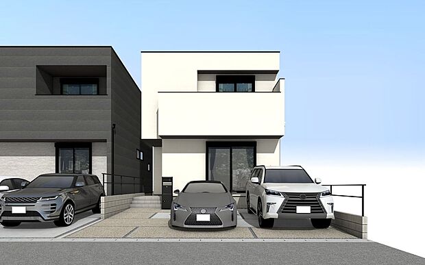 【外観パース図】C号棟　外観パース■余分なものをできるだけ除いた美しさ、シンプルで洗練されたデザイン