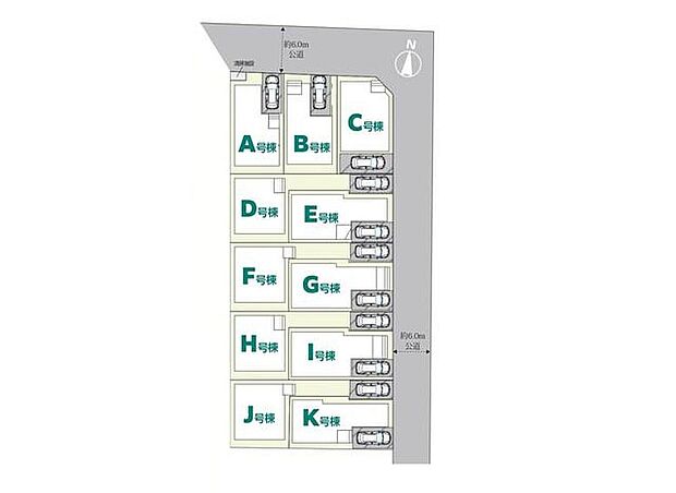 ≪全体区画図≫
前道が6ｍあるので、車庫入れが苦手な方でも安心して入れられます。
嬉しいコンクリート仕上げのカースペース。雨の日も足元を気にせず外出できます。