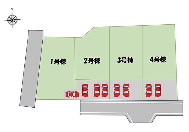 ≪全体区画図≫
「水元公園」至近！「水元四丁目」停歩5分より、ＪＲ常磐線「金町」駅バス10分！カースペースはゆとりある2台分確保しております♪