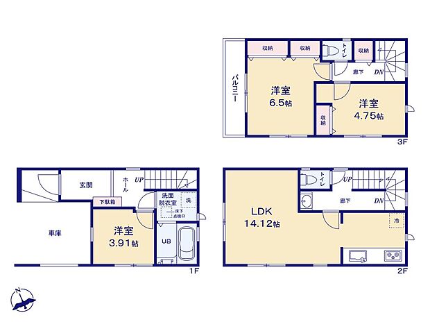 (1号棟)、価格6480万円、3LDK、土地面積49.79m2、建物面積89.29m2