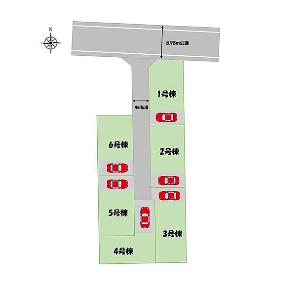 ≪全体区画図≫
新たな出会いも楽しみな全6棟のコミュニティ！同じ年頃のお子さまとの出会いや地域ぐるみでの子育てが出来そうですね♪