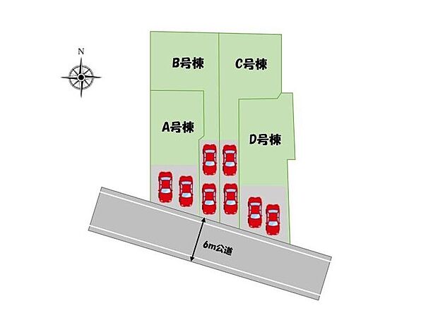 ≪全体区画図≫
全棟カースペース2台分確保しております！
南側道路に面し陽当たりも良好です♪