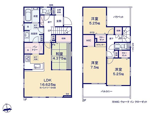 ≪1号棟間取図≫
◇床暖房付きぽかぽか約16帖超えのLDK♪
◇リビングの様子も分かりやすい対面式キッチン採用♪
◇パントリー、土間収納、WIC、全居室収納スペース完備で、いつでもお部屋すっきり♪