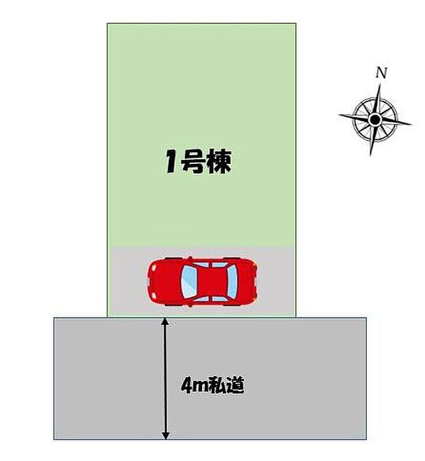 ≪全体区画図≫カースペース1台♪前面道路が南側なので、陽当たり、風通しともに良好です♪