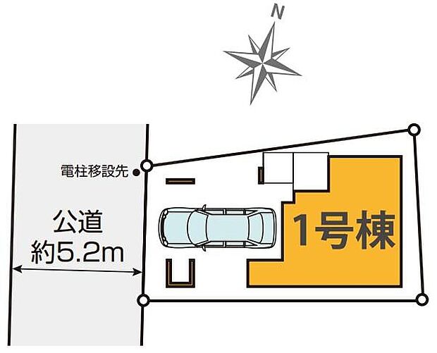 ≪全体区画図≫前道路5.2ｍ◎大切なお車を雨風から守るビルトインガレージを採用♪（※車種によっては駐車できない場合がございます。）