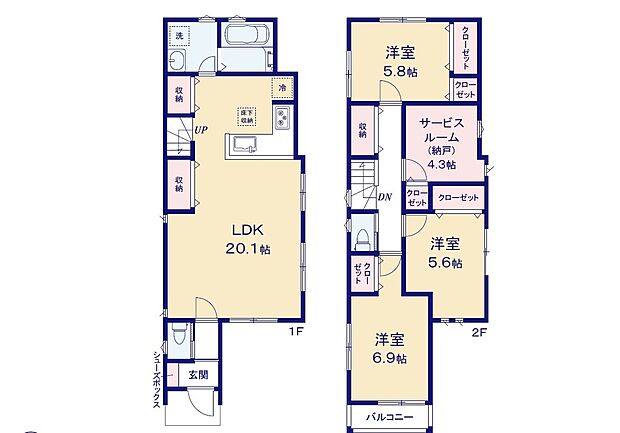 (1号棟)、価格6180万円、3LDK+S、土地面積95.13m2、建物面積99.36m2