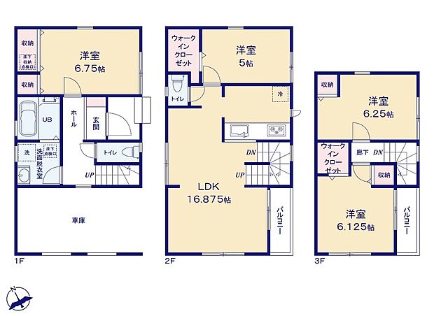 (1号棟)、4LDK、土地面積72.28m2、建物面積114.21m2