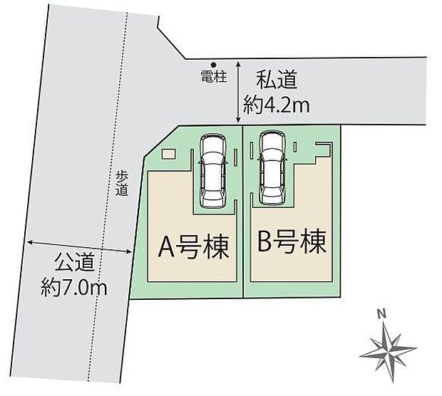 ≪全体区画図≫大切なお車を雨風から守るビルトインガレージ付き!(※車種による)A号棟は角地になっています☆