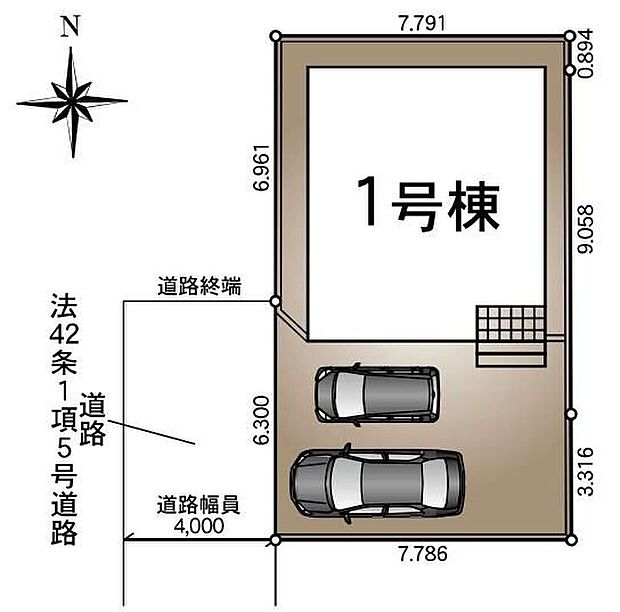 ≪全体区画図≫車高を気にせず駐車できるカースペース2台分完備!(※車種による)