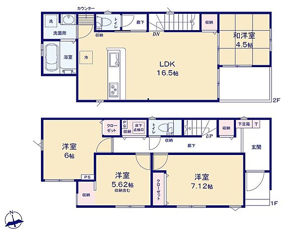 (1号棟)、4LDK、土地面積108.16m2、建物面積95.22m2