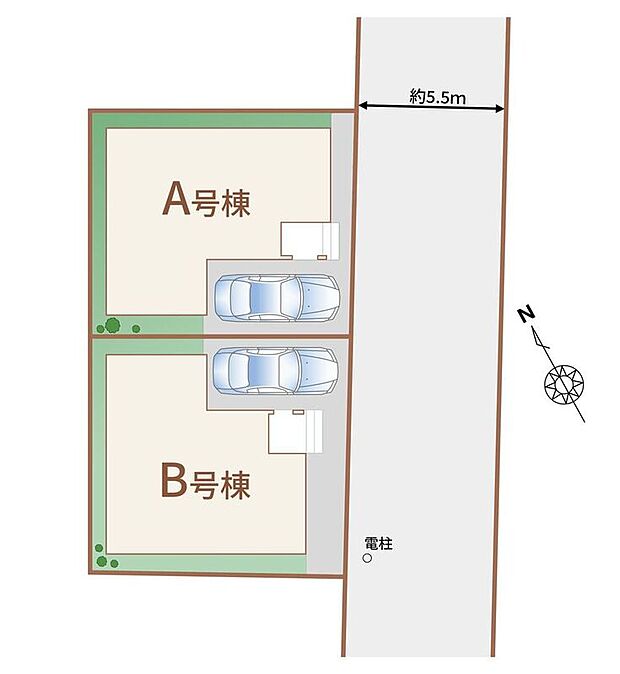 ≪全体区画図≫カースペース1台♪前道が5.5mあるので、車庫入れが苦手な方でも安心して入れられます♪