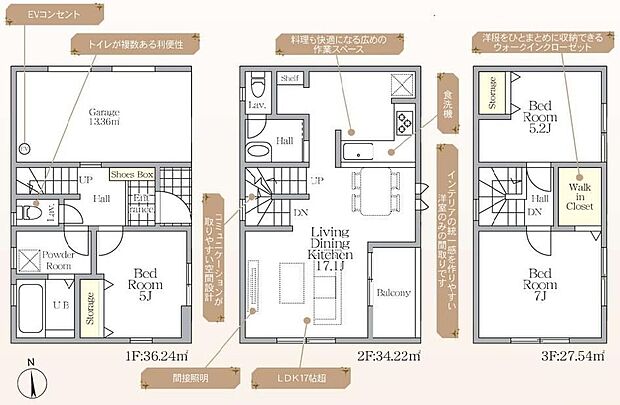 (1号棟)、3LDK、土地面積57.85m2、建物面積98m2