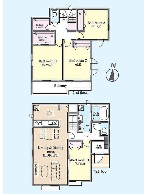 【4LDK】1階洋室の間仕切りを開放すると、20帖の広々LDKとして利用可能！開放感たっぷりの大空間が広がります♪