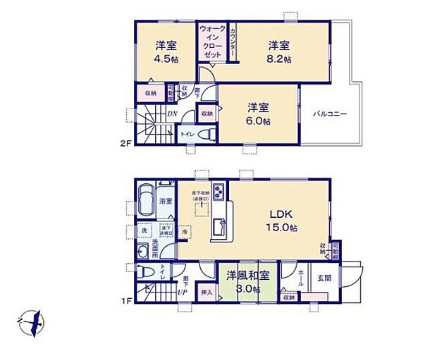【4LDK】お子様の遊び場や書斎としてもピッタリのリビング横の和室がございます♪WICが備わる8帖超えの主寝室！衣類から季節物までたっぷり収納可能です♪南面に広がるバルコニーは2部屋から出入り可能でお洗濯も快適♪