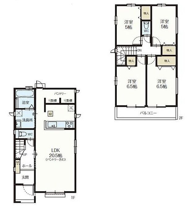 【4LDK】キッチンには大型パントリー付き。家族が多いとすぐなくなってしまう水や食材をまとめ買いしても置き場所に困らないのはうれしいですね!勝手口もあり、ゴミ出しや換気に便利です☆