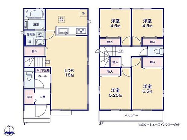 【4LDK】1階にワンフロアタイプのLDK、2階に4居室をレイアウト。家族の時間とひとりの空間の両方を大切にできそうです☆