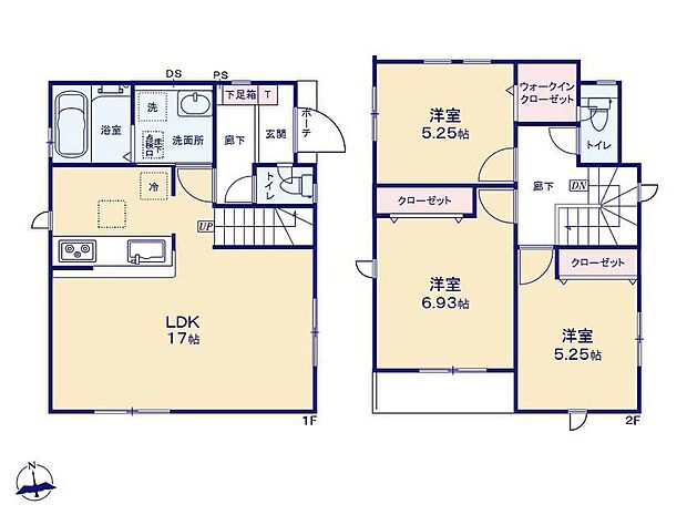【3LDK】1洋室にウォークインクローゼット完備!スッキリ収納が叶い、室内を広くお使いいただけます。
