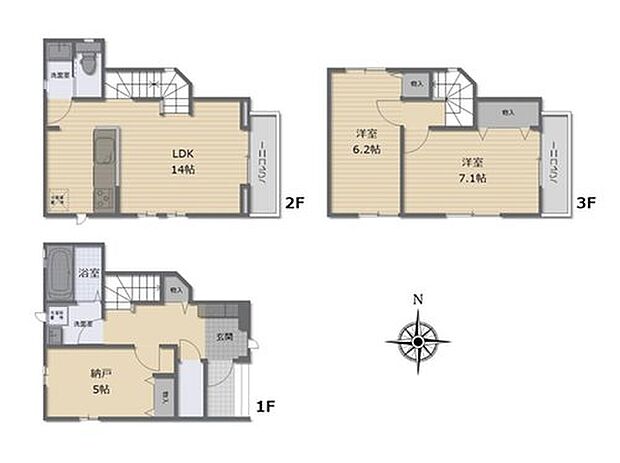【2LDK+S】1階と3階の両方にお部屋があるので1階を客室や物置として使ったり、家族で居住スペースを分けるなど、ライフスタイルに合わせて使い分けていただけます♪