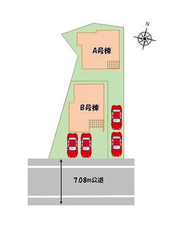 【全体区画図】≪全体区画図≫全邸カースペース2台分完備!
前面道路広々で駐車もラクラク♪