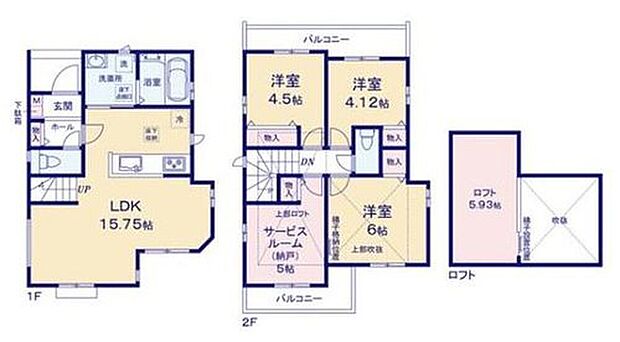 【3LDK+S】広々15.75帖のLDK!対面キッチンからはLDK全体を見渡せます♪家事を手助けする食洗機付システムキッチン採用♪嵩張る荷物をたっぷり収納できるロフト付き♪バルコニーが2面あるので大量のお洗濯ものも安心♪