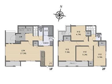 広々17.5帖のLDK！対面キッチンからはLDK全体を見渡せます♪シューズインクロークやファミリークローク、各居室に収納を完備していますので、お部屋をスッキリとご使用頂けます♪ 