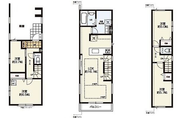 【4LDK】道路からのプライバシーを確保しやすい「2階リビング」を採用♪広々16.1帖のLDK!対面キッチンからはLDK全体を見渡せます♪LDKには床暖房も完備!冬でも暖かく過ごせます♪