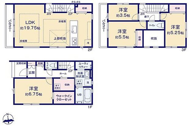 【4LDK】道路からのプライバシーを確保しやすい「2階リビング」を採用!陽当たりの良い広々19.75帖のLDK!対面キッチンからはLDK全体を見渡せます♪家事を手助けする食洗機付き!WICなど充実の収納でお部屋もスッキリ♪