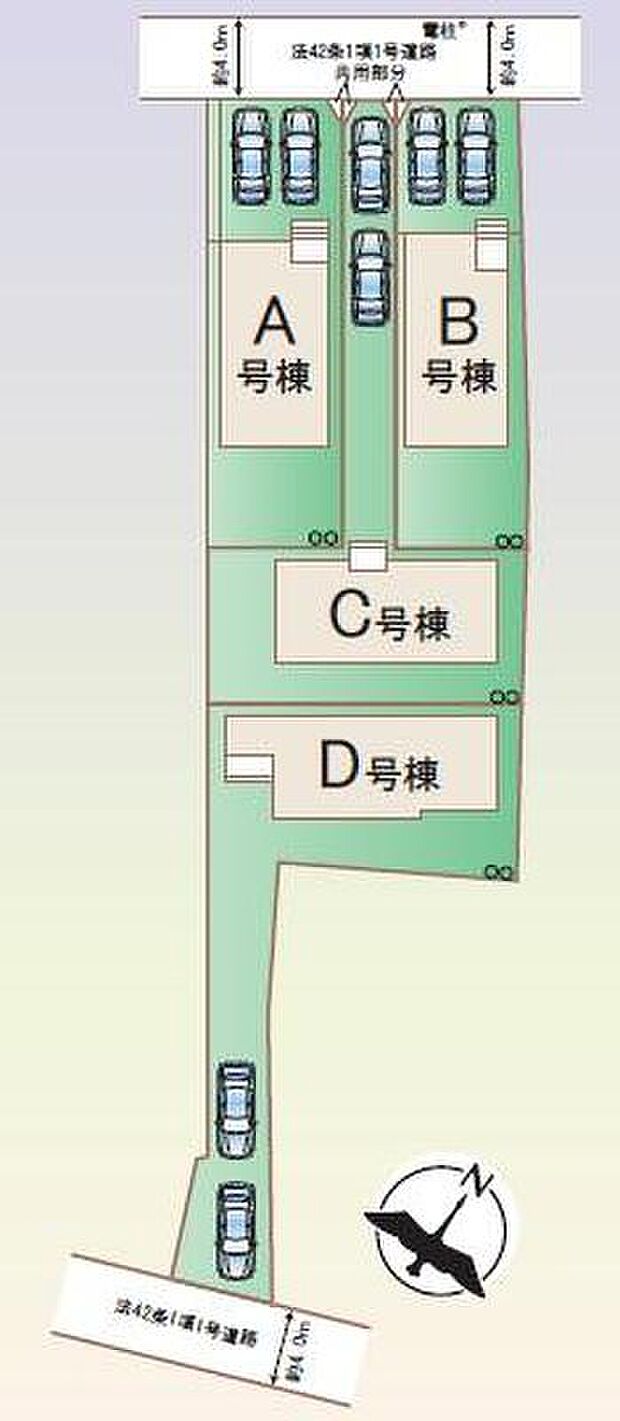 【≪全体区画図≫】嬉しいカースペース2台♪
前面道路は車通りが多くないので、お車の出し入れもラクラクです♪