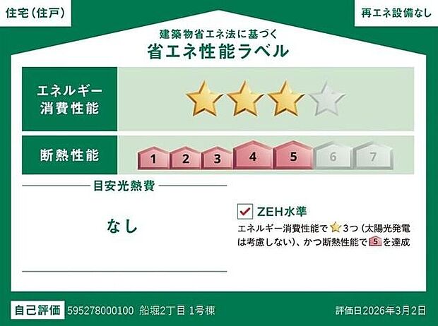 【【省エネ性能ラベル】】こちらの物件はZEH水準を満たした、省エネ性能に優れた物件です。 光熱費を抑えて暮らすことができるだけでなく、「熱の入りにくさ・逃げにくさ」という観点でも影響を受けにくい建物のため、長く快適にお過ごしいただけます♪