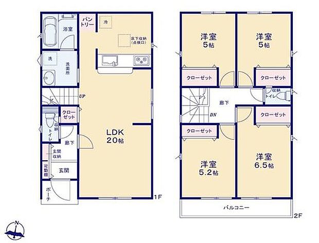 【4LDK】広々とした約２０帖リビング♪
大きな荷物も収納可能なクローゼット付き♪
バルコニー、パントリーつき！