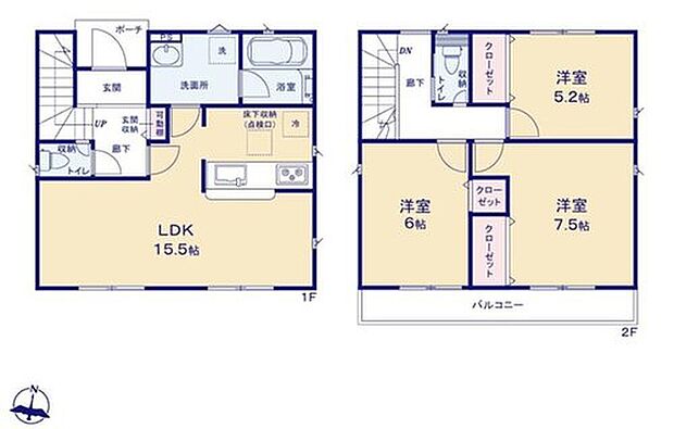 【3LDK】対面式キッチン仕様の開放的な１５．５帖のリビング♪
居室がスッキリ片付く廊下収納付き♪
各居室に収納スペースが充実♪
２部屋から出入りできて便利な南向きのワイドバルコニー♪