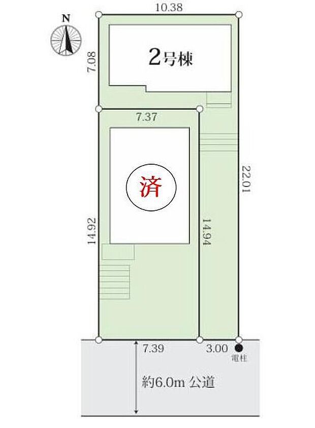 【区画図】名古屋市桔梗平２期２棟
南向き、お車２台駐車可能♪
１号棟　ご成約済み
２号棟　２，５３０万円