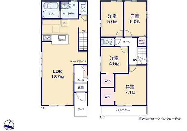 【4LDK】キッチン上部は折下天井仕様の広々18.9帖のリビング♪
2階は4部屋あり、お子様一人一人にお部屋が与えられます♪
大きな荷物も収納可能なウォークインクローゼット♪
日当たり良好な南向きのバルコニー♪