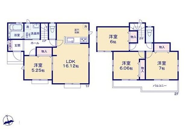 【4LDK】対面式キッチン仕様の広々16.12帖の明るいリビング♪
リビングにはパントリーとしても使えて便利な棚付き♪
各居室に収納スペースが充実♪
2部屋から出入りできて便利な南向きのワイドバルコニー♪