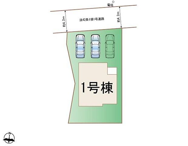 【全体区画図】瀬戸市中畑町 限定1棟
並列3台駐車可能、南庭付き♪
A号棟 2,390万円