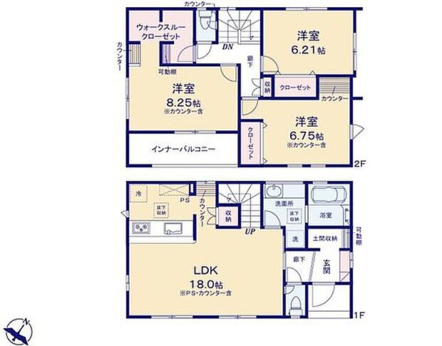 【3LDK】上部折上天井仕様の広々とした18帖のリビング♪
アウトドア用品等もまとめて収納できる土間収納付き♪
衣類や布団をまとめて収納できるウォークスルークローゼット♪
雨の日でも安心なインナーバルコニー♪