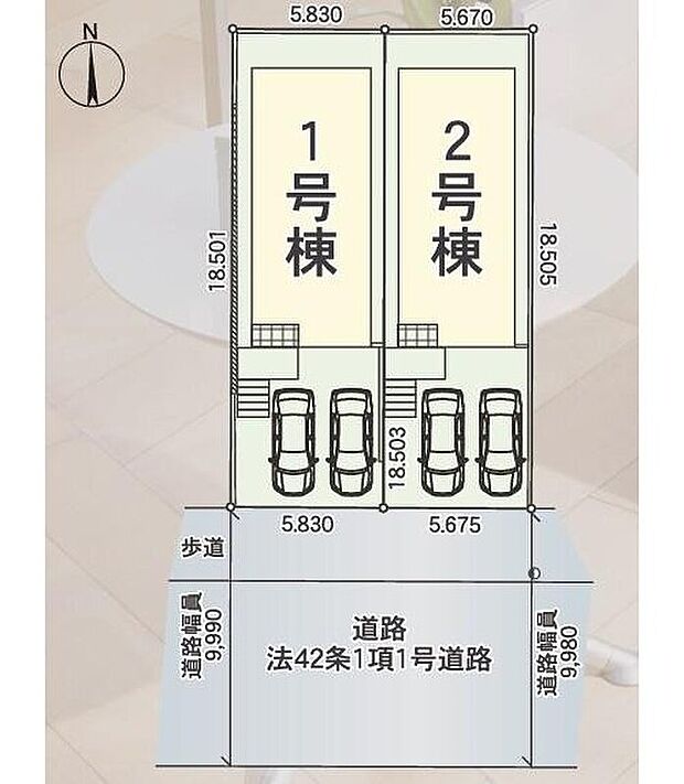 【全体区画図】緑区桶狭間切戸第１　全２棟
並列２台駐車可能♪
１号棟　３，３９０万円
２号棟　３，４９０万円

