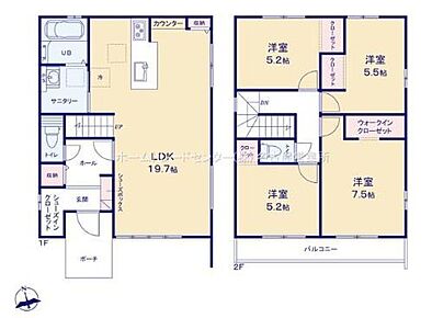 対面式キッチン仕様の約１９．７帖の広々としたリビング！
２階に４部屋あり、子供部屋にもピッタリ☆
大きな荷物も収納可能なウォークインクローゼット付き♪
シューズクロークもあります♪ 