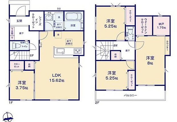 【4LDK】対面式キッチン仕様の明るい約１５．６２帖のリビング♪
大きな荷物も収納可能なウォークインクローゼット♪
収納スペースとしても使えて便利な約１．７５帖の書斎♪
日当たり良好な南向きのワイドバルコニー♪
