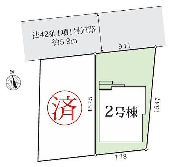 【全体区画図】名古屋市村合町２棟
並列３台駐車可能☆
１号棟　ご成約済み
２号棟　４，３８４万円
