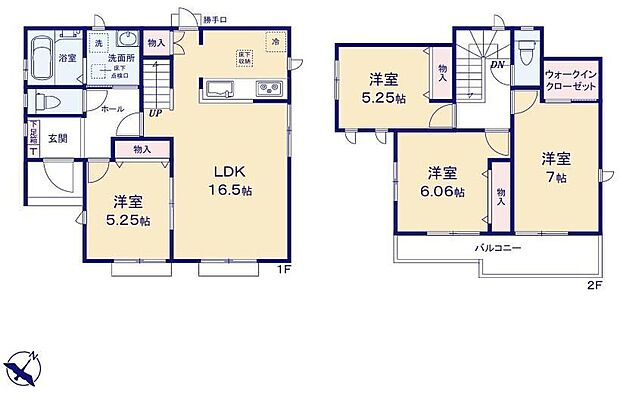 【4LDK】対面式キッチン仕様の広々１６．５帖の明るいリビング♪大きな荷物も収納可能なウォークインクローゼット♪リビングや各居室に収納スペースが充実♪日当たり良好な南東向きのワイドバルコニー♪
