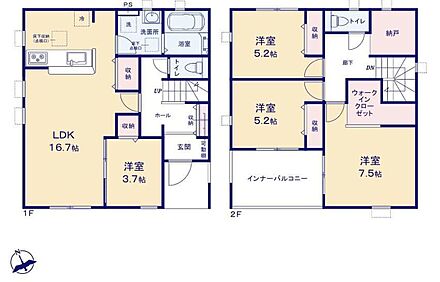 対面式キッチン仕様の明るい１６．７帖のリビング♪
大きな荷物も収納可能なウォークインクローゼット付き♪
季節物などの収納に便利なストレージルーム付き♪
日当たり良好な南西向きの広々バルコニー♪ 