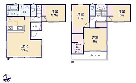 対面式キッチン仕様の明るい１７帖のリビング♪
大きな荷物も収納可能な広々ウォークインクローゼット付き♪
廊下や各居室に収納スペースが充実♪
日当たり良好な南向きのワイドバルコニー♪ 
