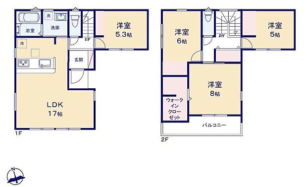 【4LDK】対面式キッチン仕様の明るい17帖のリビング♪
大きな荷物も収納可能な広々ウォークインクローゼット付き♪
廊下や各居室に収納スペースが充実♪
日当たり良好な南向きのワイドバルコニー♪