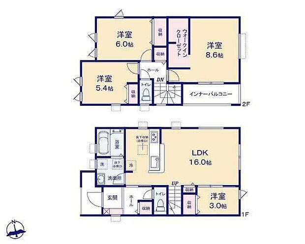 【4LDK】対面式キッチン仕様の広々16帖の明るいリビング♪大きな荷物も収納可能なウォークインクローゼット付き♪日当たり良好な南向きのバルコニー♪