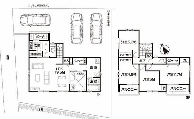 【4LDK】対面式キッチン仕様の広々19.5帖の明るいリビング♪
玄関がスッキリ片付く土間収納付き♪
可動棚付きで収納便利なパントリー付き♪
日当たり良好な2つの南西向きバルコニー♪