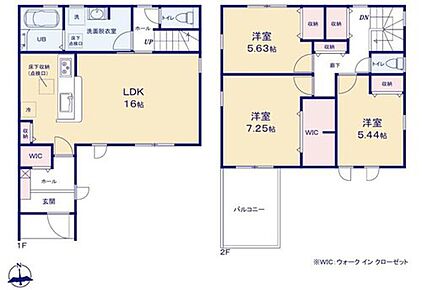 対面式キッチン仕様の明るい１６帖のリビング♪
大きな荷物も収納可能な広々ウォークインクローゼット付き♪
リビングや廊下、各居室に収納スペースが充実♪
日当たり良好な南向きのワイドバルコニー♪ 