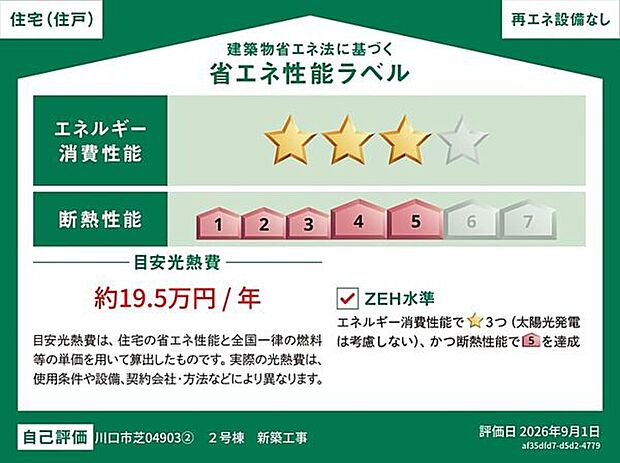 【省エネ】本ラベルは特定の住戸の性能を示すものであり、全ての住戸の性能を示すものではありません。